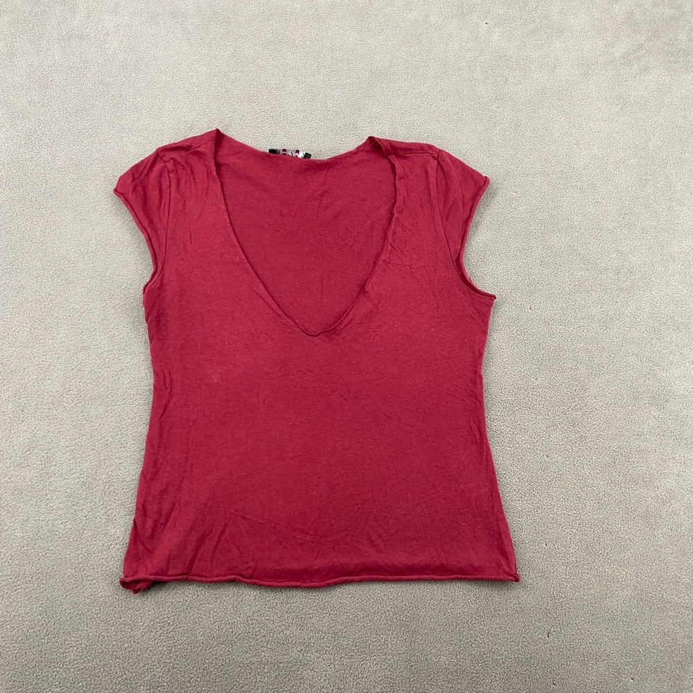 Vintage Y2K 5-7-9 T Shirt Sz S Red Plunge V Neck Cap Sleeve Sexy Modern Comfort